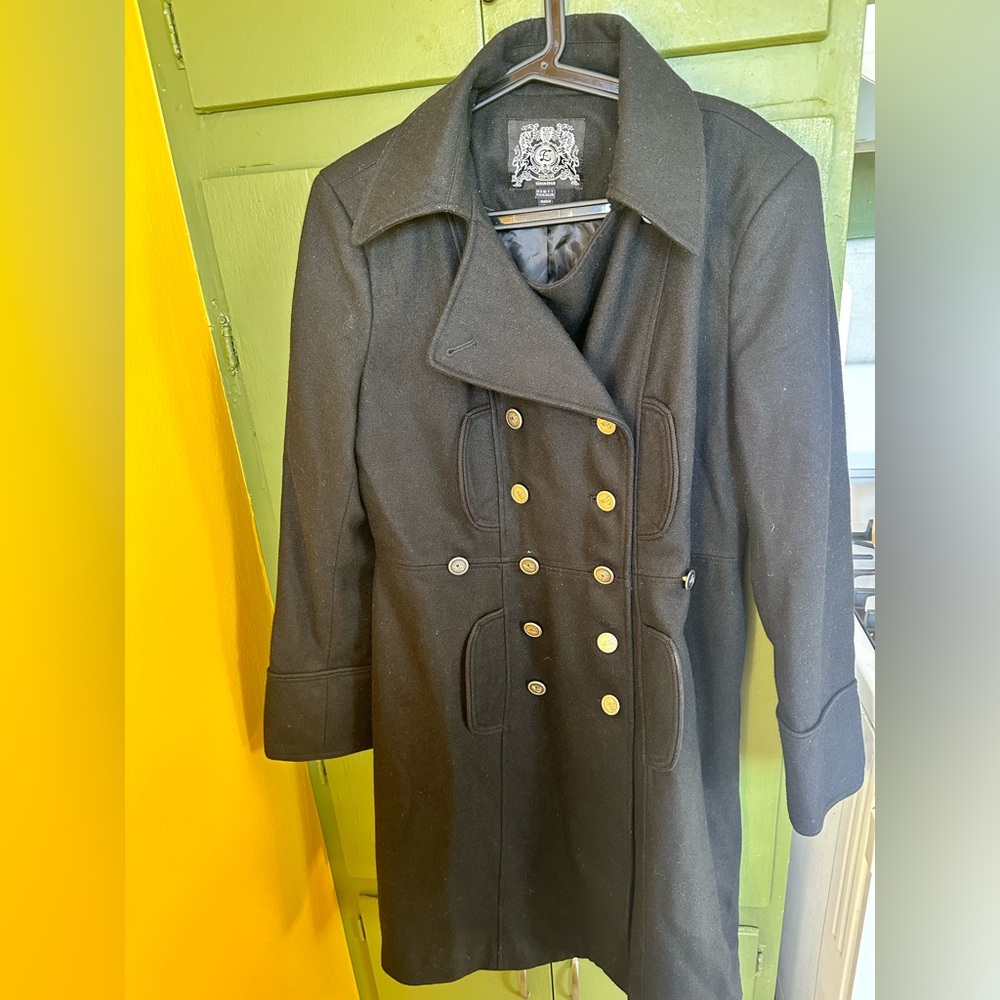bebe Black Pea Coat with Gold Buttons
